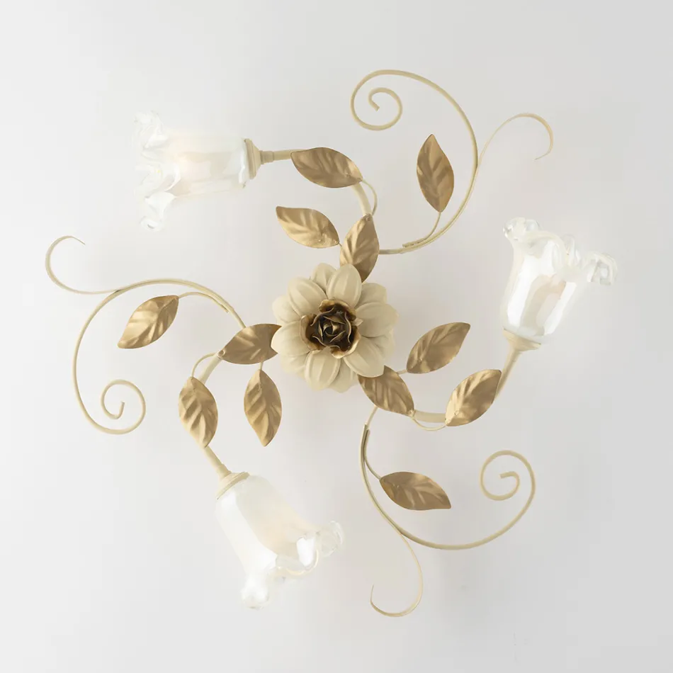 Elfenbenslakeret loftslampe i jern, fremstillet i Italien til indretning - Marrakech Viadurini