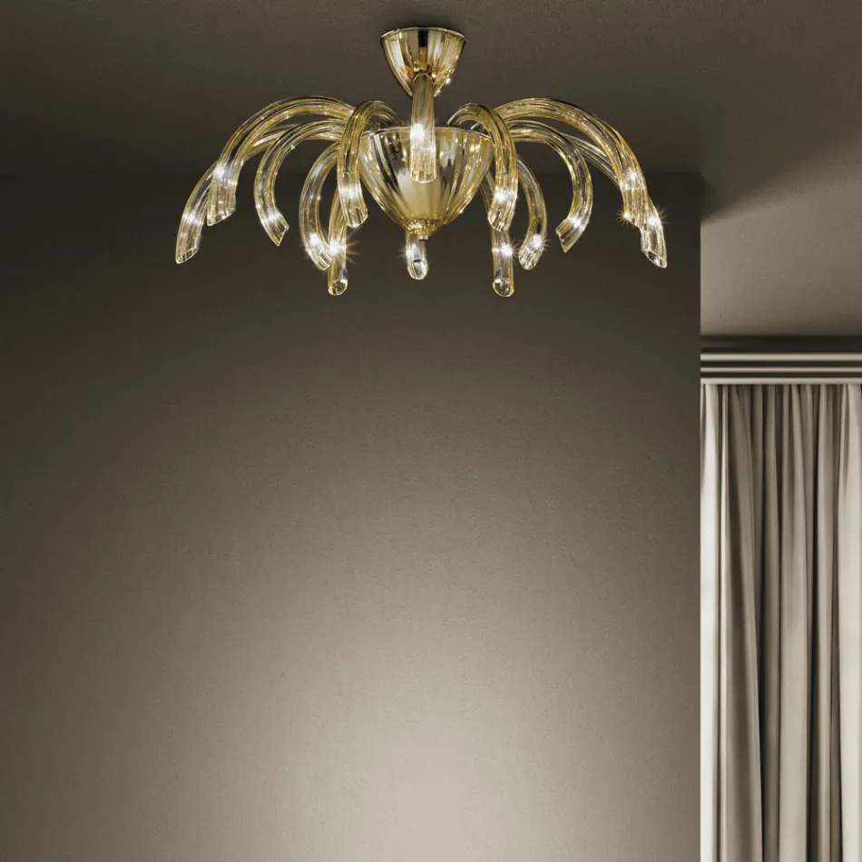 Venetiansk glas- og metalloftslampe Håndlavet i Italien - Jason Viadurini