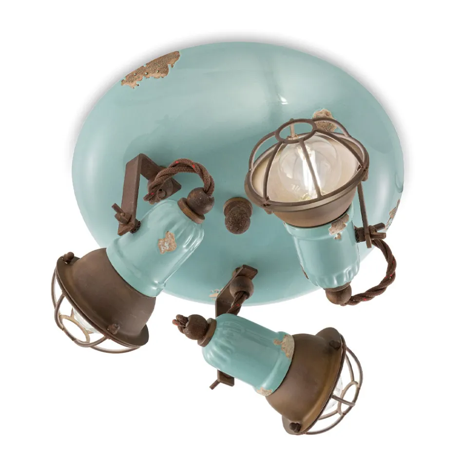 Industriel loftslampe 3 spots i jern og håndlavet keramik - hems Viadurini