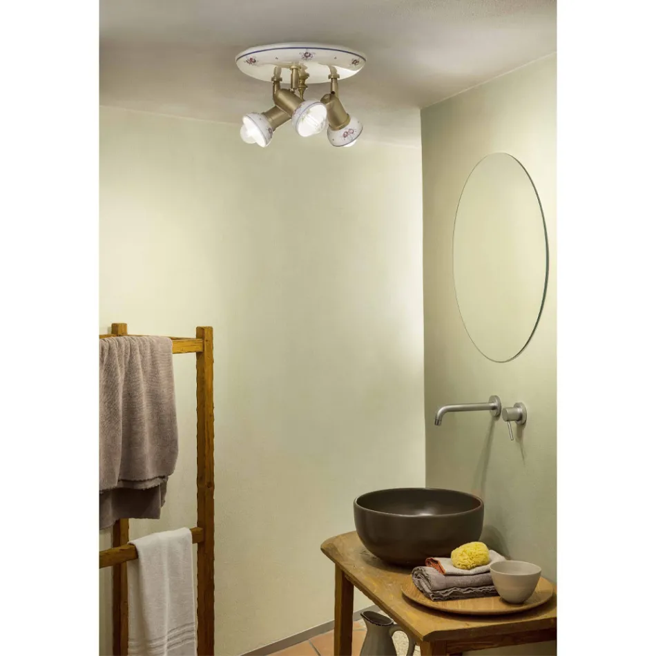 Rund loftslampe 3 spots i messing og håndmalet keramik - Savona Viadurini