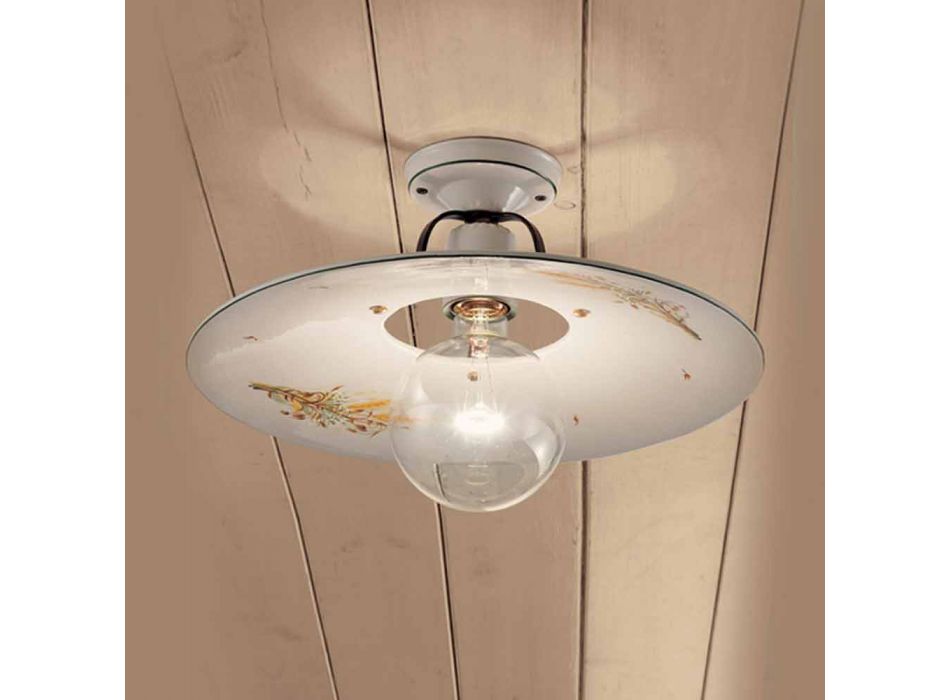 Round loftslampe dekoreret keramiske loft Ferroluce Viadurini