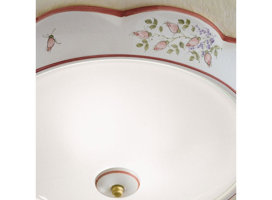 Rund loftslampe i jern og keramik og håndmalet dekoration - Capua Viadurini