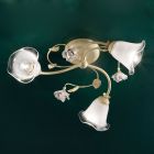 Vintage loftslampe 3 eller 4 lys i jern, glas og keramiske roser - Siena Viadurini