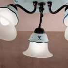 Vintage loftslampe i jern, glas og hånddekoreret keramik - Ferrara Viadurini