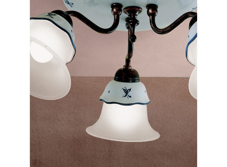 Vintage loftslampe i jern, glas og hånddekoreret keramik - Ferrara Viadurini