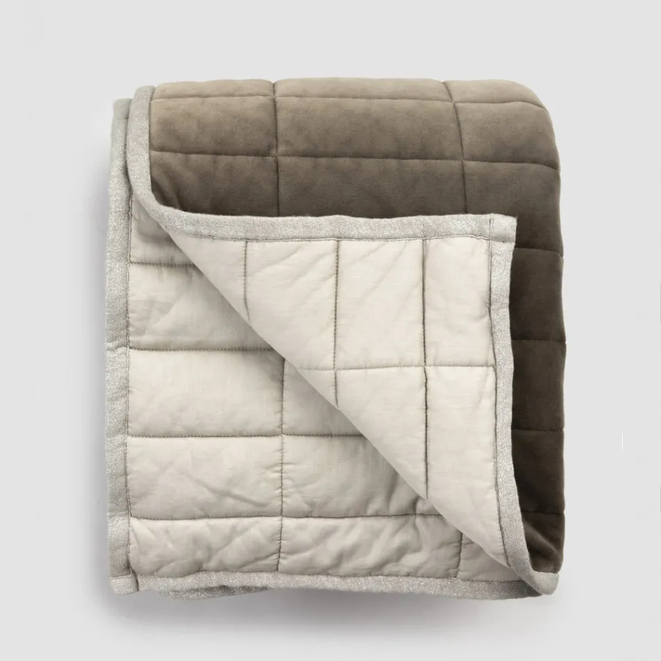 Plaid i Bomuldssatin og Chenille med Lurex, Kridt eller Retro Border - Tortoro Viadurini