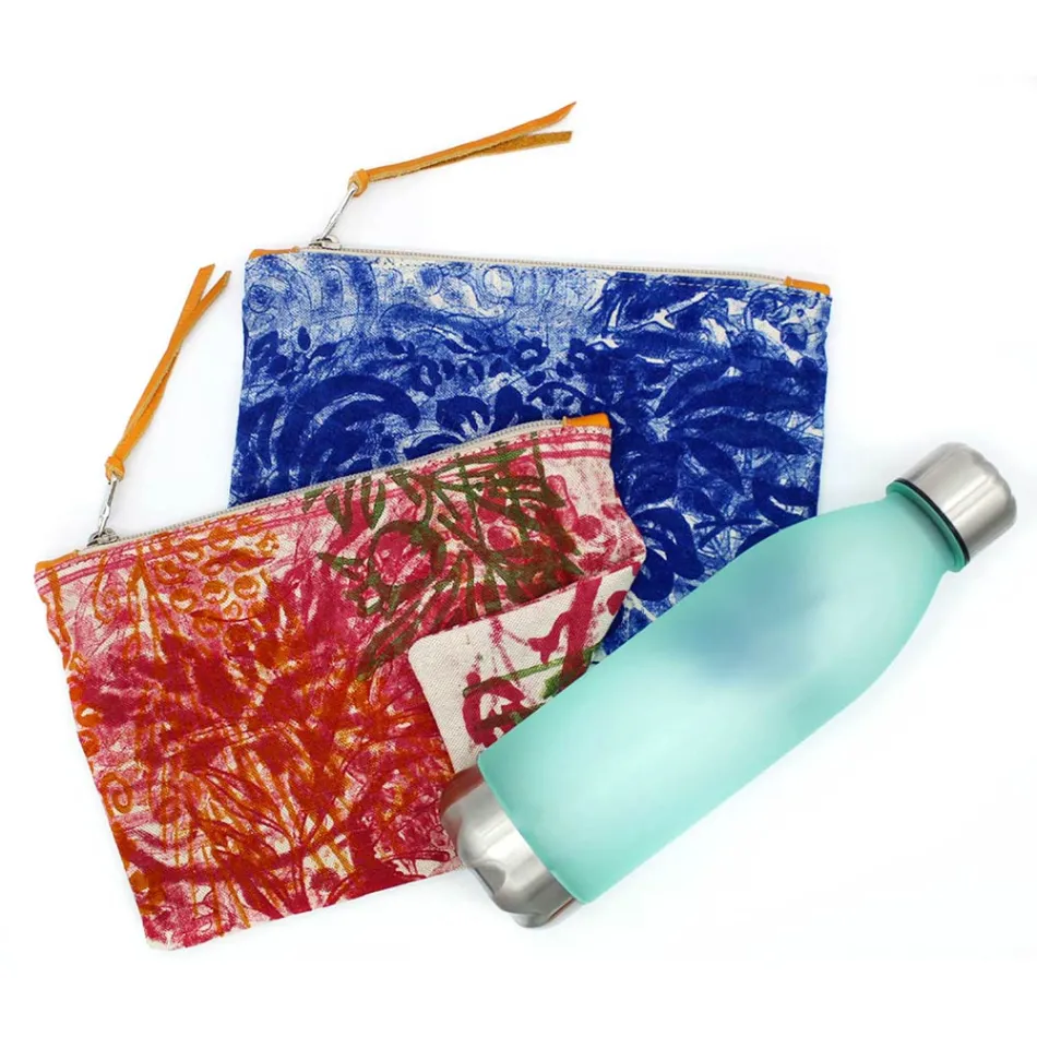 Kunstnerisk håndtrykt clutchtaske, unikt stykke bomuld, 2 stykker - Viadurini af Marchi Viadurini