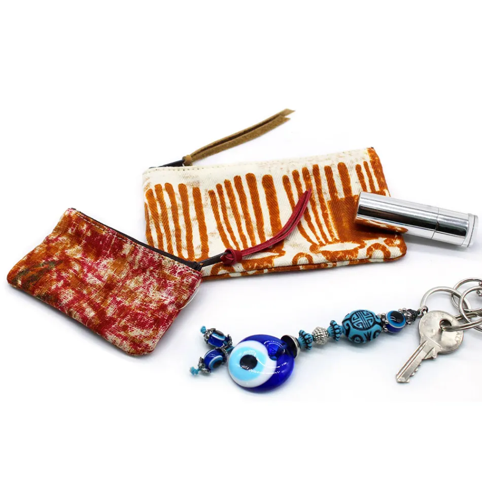 Kunstnerisk håndtrykt clutchtaske, unikt stykke bomuld, 2 stykker - Viadurini af Marchi Viadurini