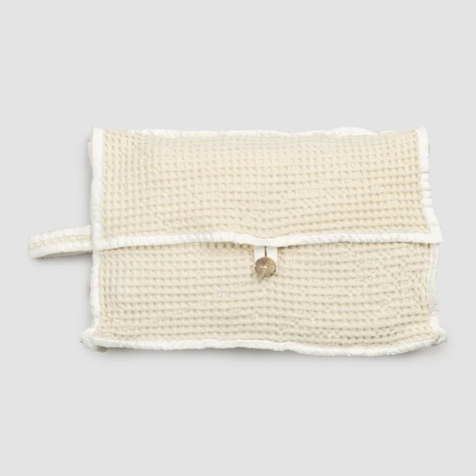 Naturlig hvid honeycomb bomulds clutch taske med perlemor knap - Anteha Viadurini