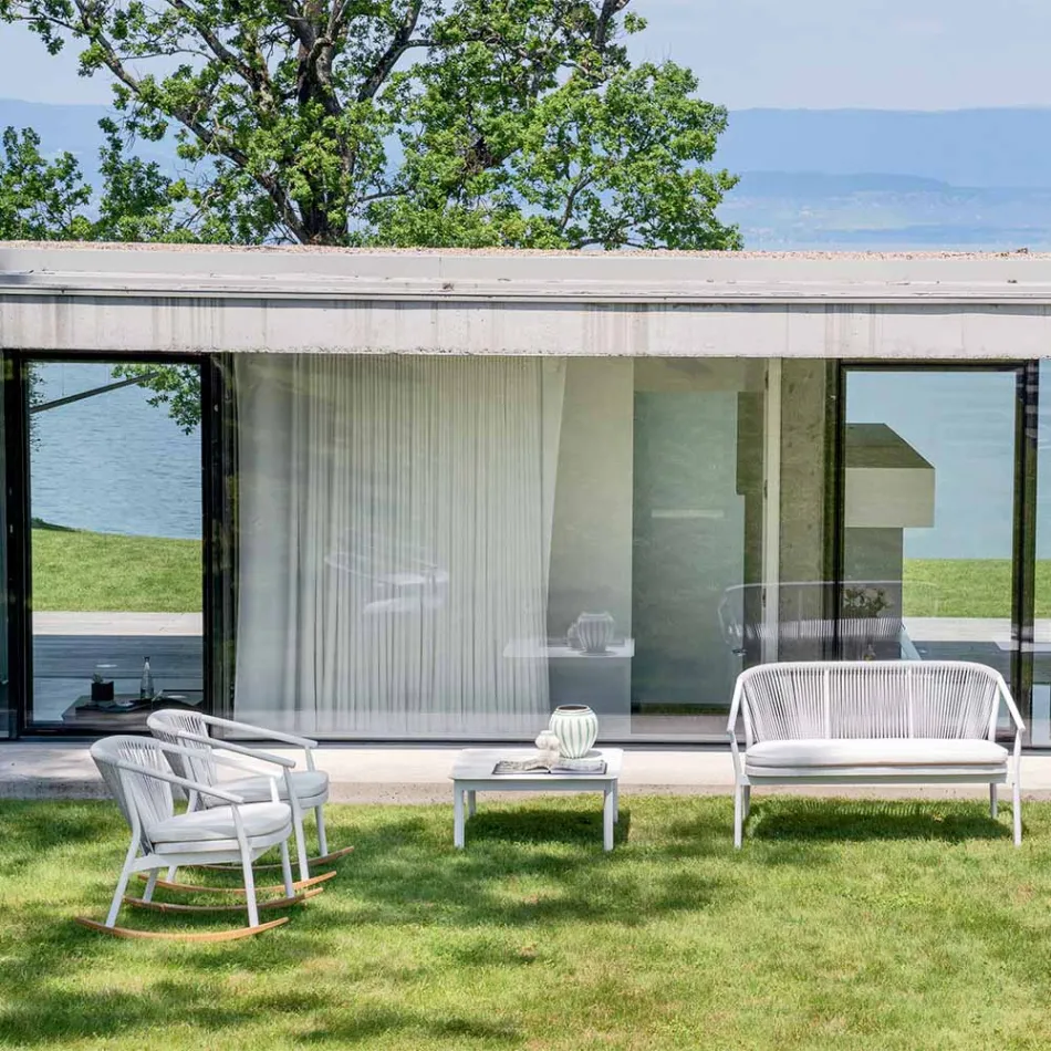 Udendørs gyngestol i massivt træ og stof - Smart af Varaschin Viadurini