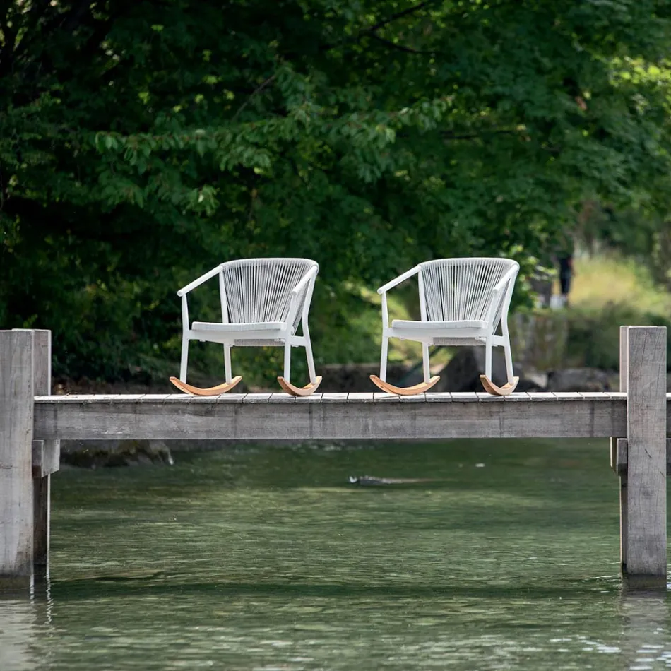 Udendørs gyngestol i massivt træ og stof - Smart af Varaschin Viadurini