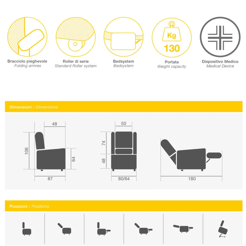 Liftstol med 2 motorer og Lift/Relax/Senge-funktioner lavet i Italien - Giorgia Viadurini