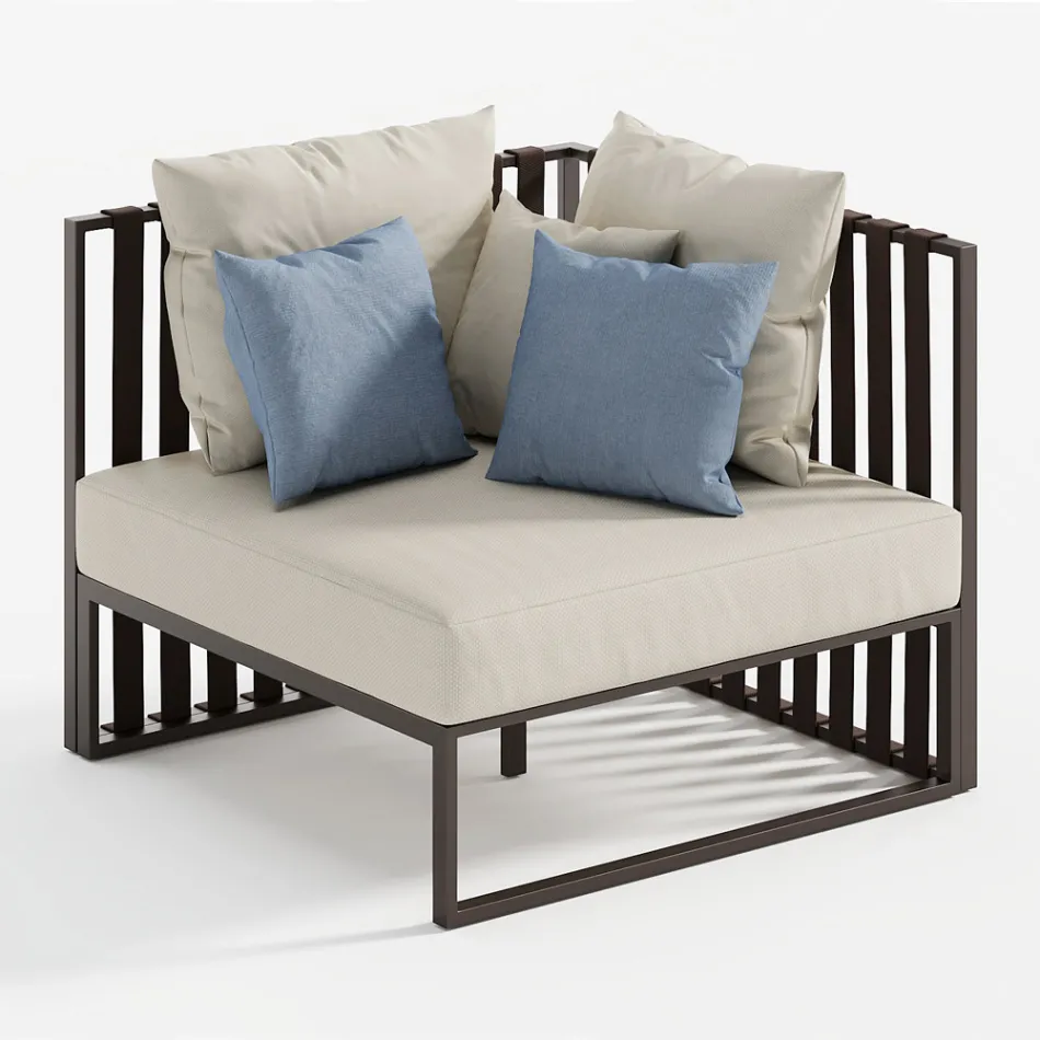 Venstre hjørne udendørs lænestol i aluminium og stropper lavet i Italien - Juliediv Viadurini