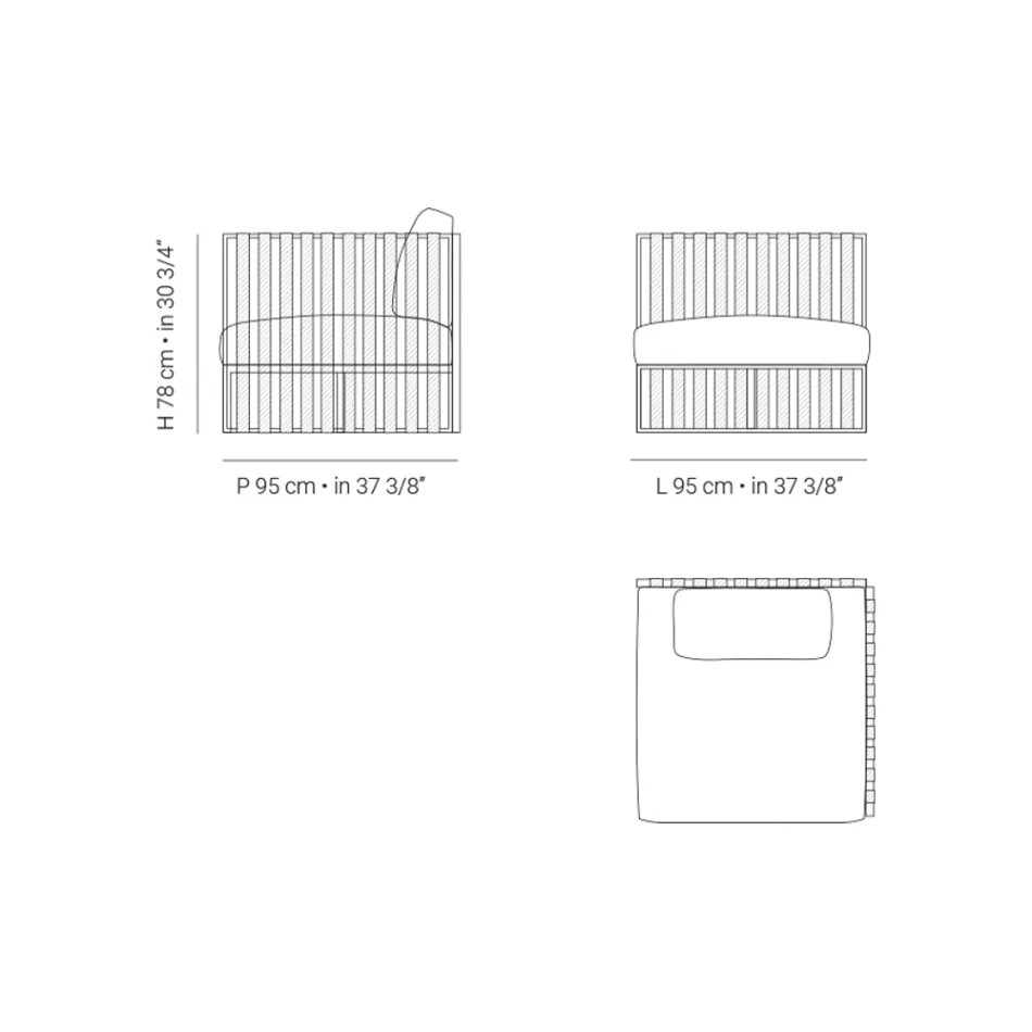 Venstre hjørne udendørs lænestol i aluminium og stropper lavet i Italien - Juliediv Viadurini