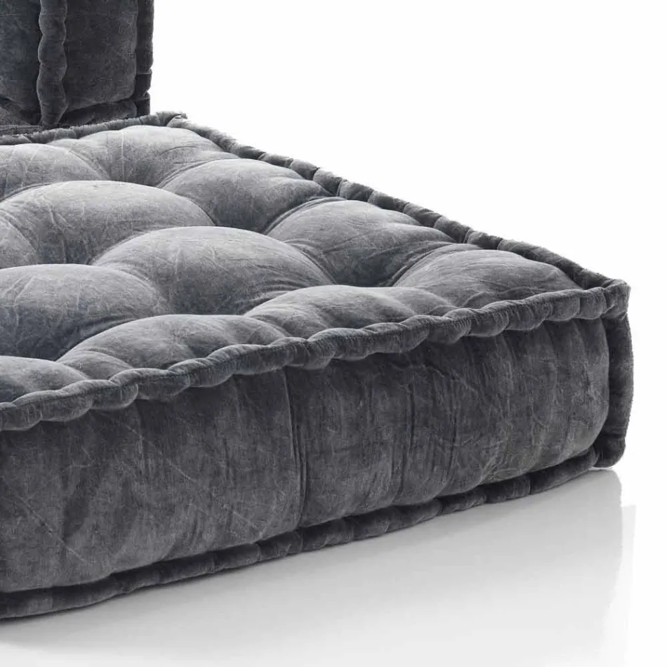 Etnisk design Chaise Longue lænestol i grå eller blå fløjl - Fiber Viadurini