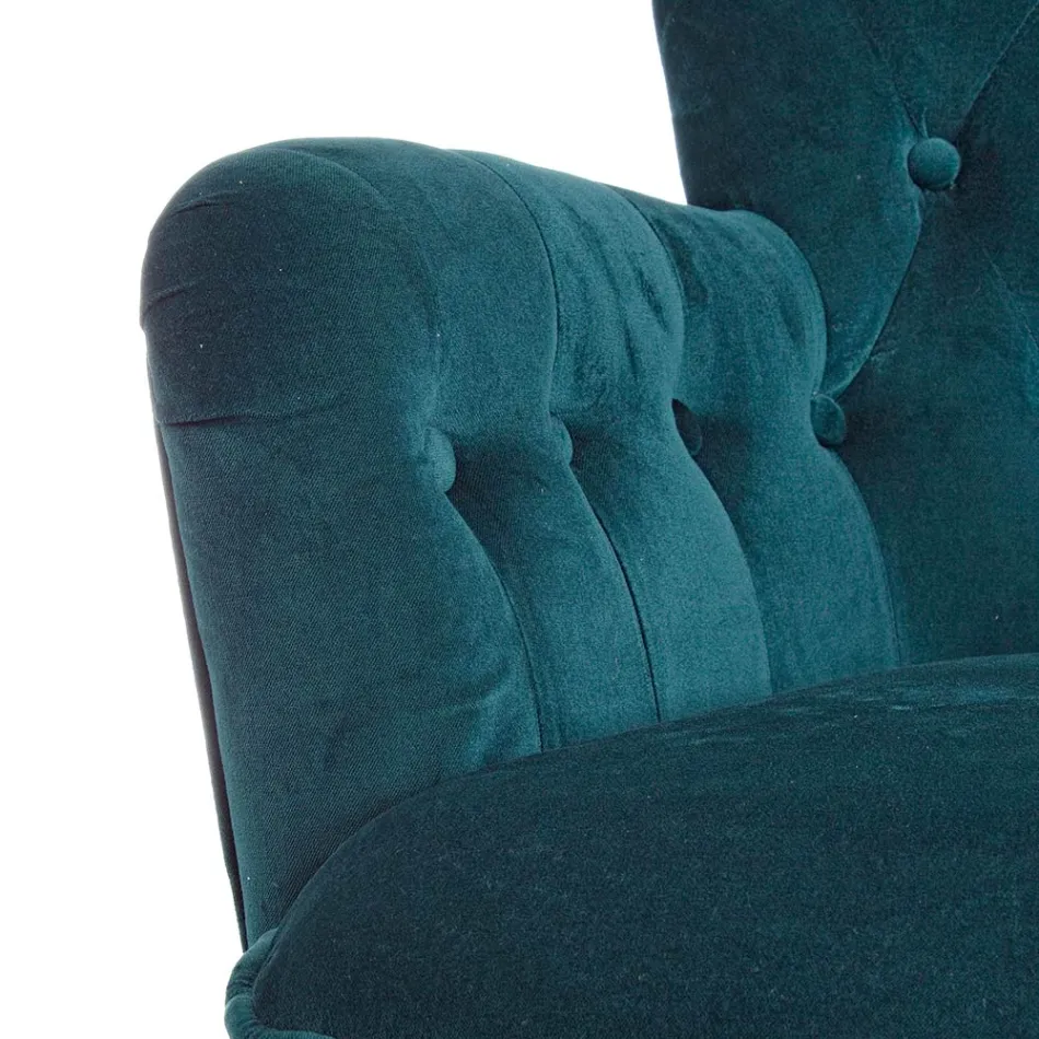 Klassisk lænestol i træ og polstret sæde i quiltet bomuld - Monny Viadurini