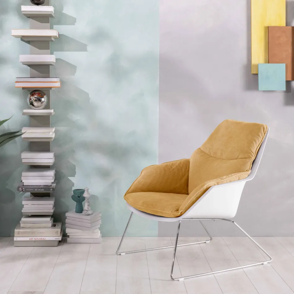 Lænestol med metalbund, polypropylenstruktur og stofpuder - tablet Viadurini