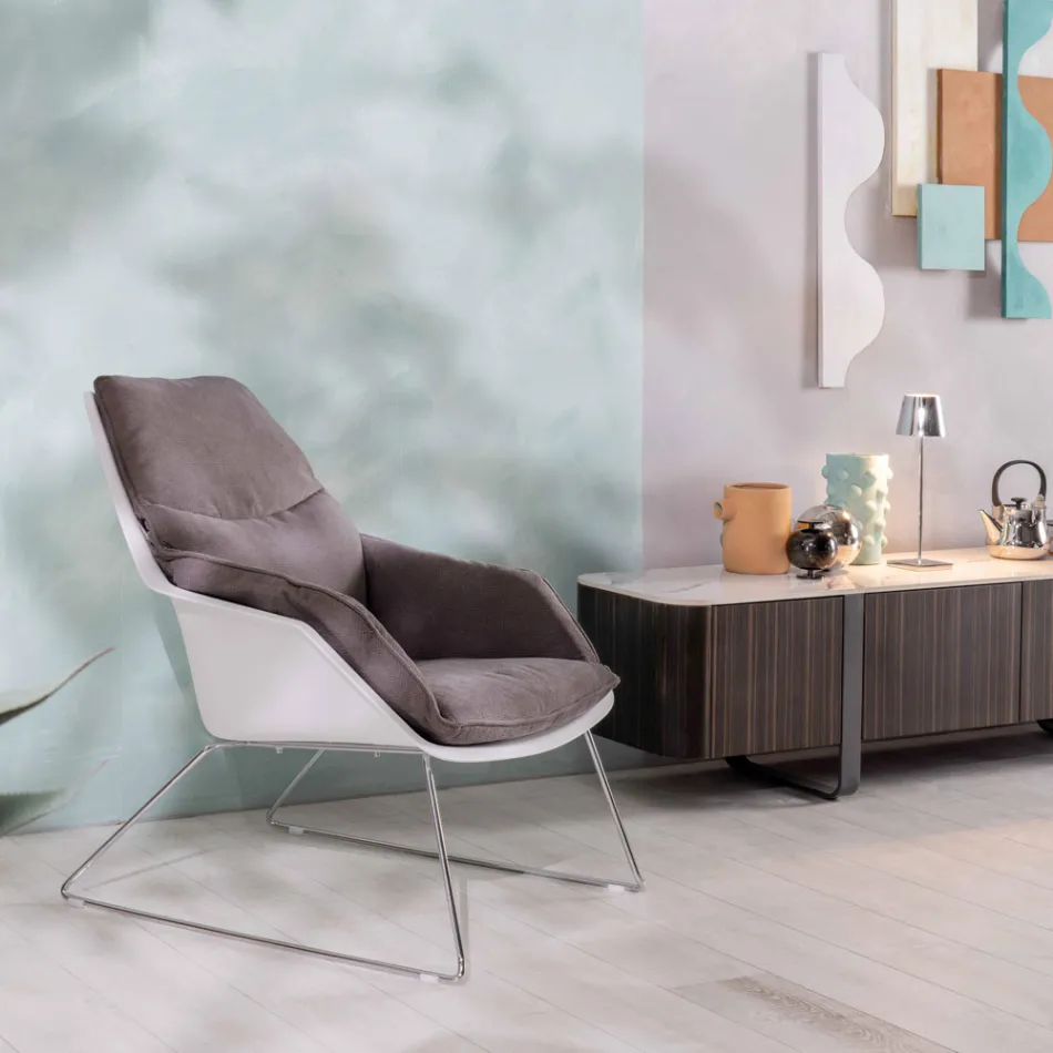 Lænestol med metalbund, polypropylenstruktur og stofpuder - tablet Viadurini