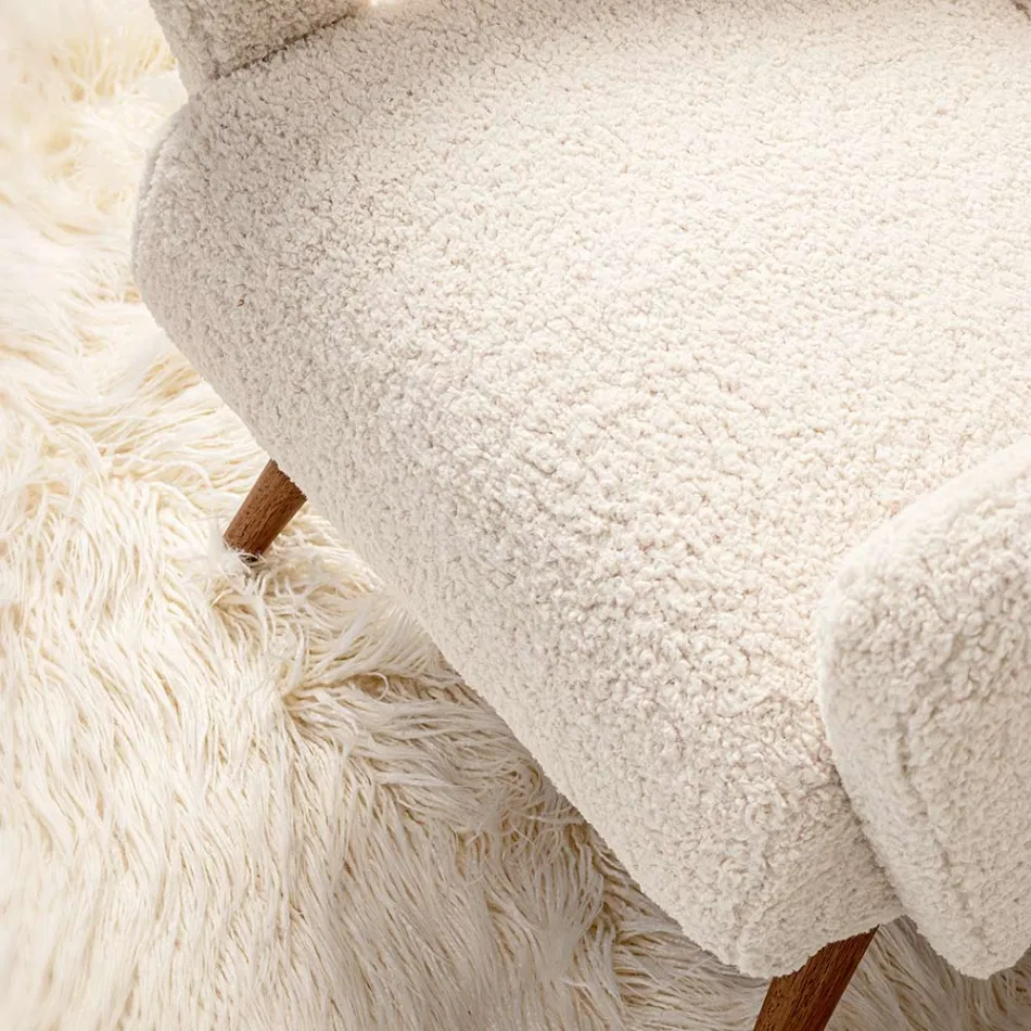 Lænestol med armlæn i sæde af gummitræ og uldeffekt - Patrizia Viadurini