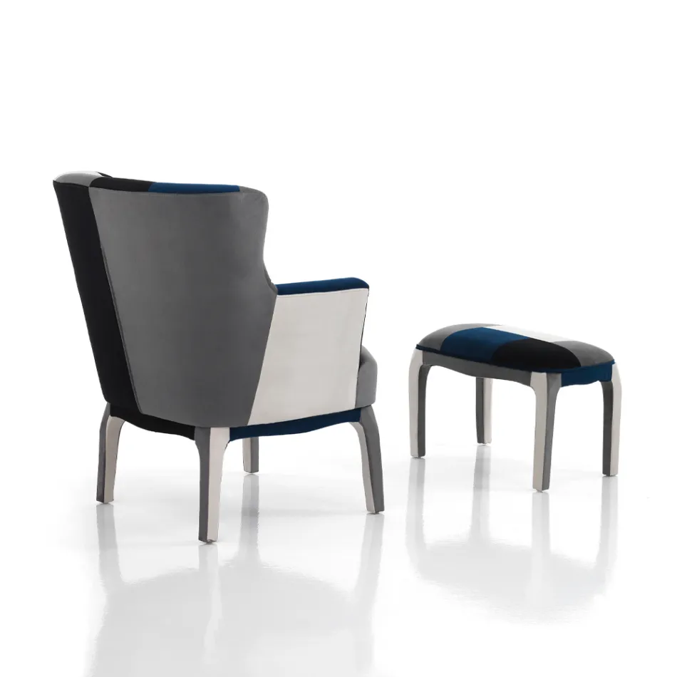 Lænestol med puf i Patchwork stof - Bromo Viadurini