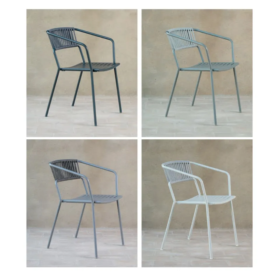 Udendørs Lænestol i Galvaniseret Stål Stabelbar Made in Italy 2 stk - Vesna Viadurini