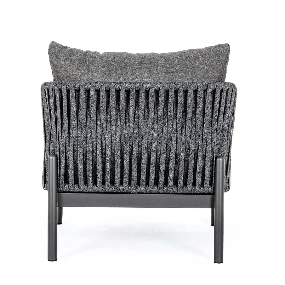 Udendørs lænestol i aluminium, reb og antracitstof, Homemotion - Shama Viadurini