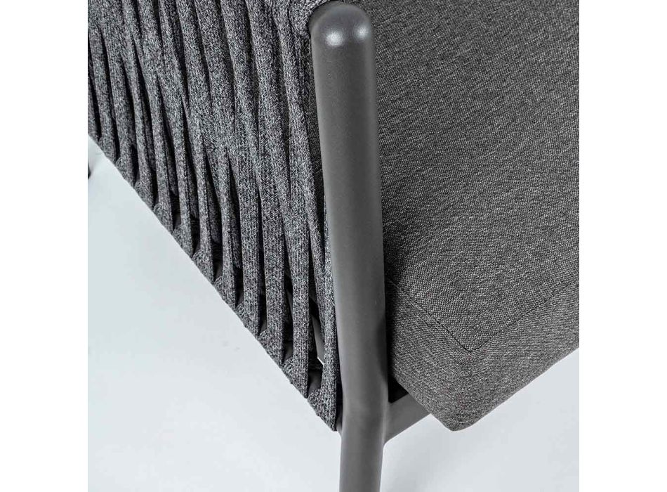 Udendørs lænestol i aluminium, reb og antracitstof, Homemotion - Shama Viadurini