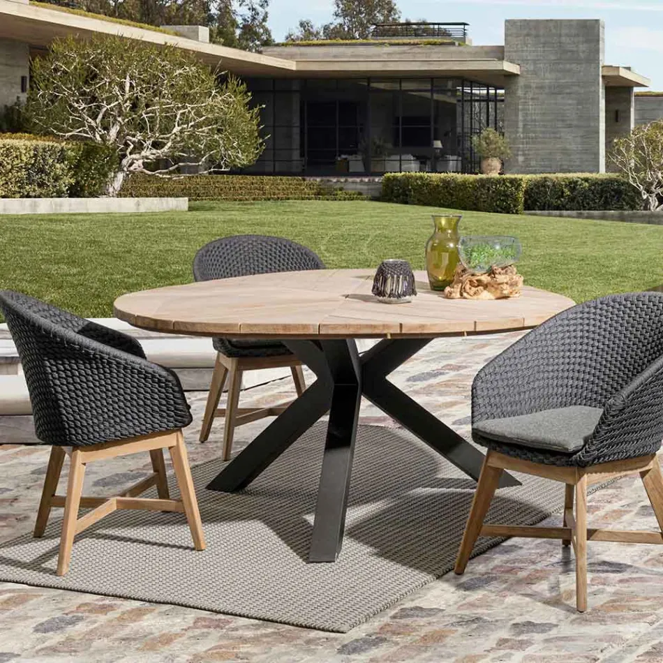 Udendørs lænestol i træ og reb med pude, Homemotion, 2 stk - Oskana Viadurini