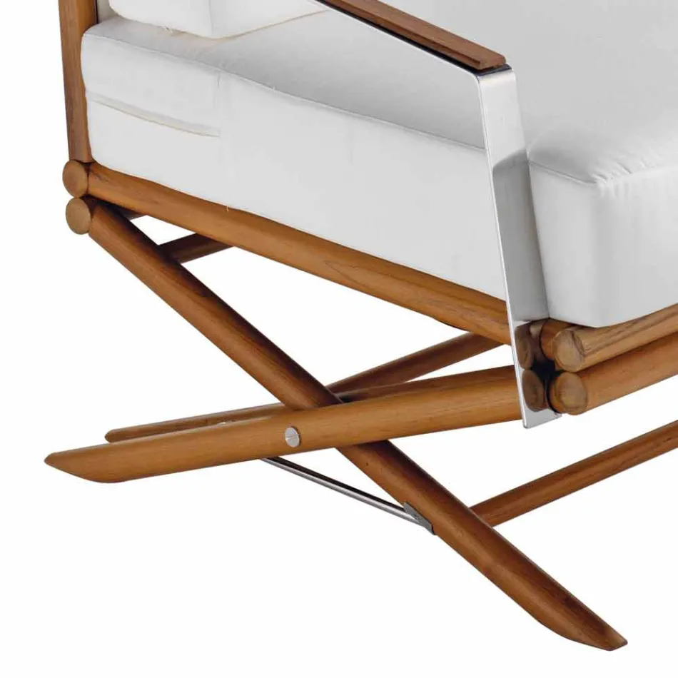 Udendørs lænestol i naturligt træ eller blank eller mat sort og pude - Suzana Viadurini