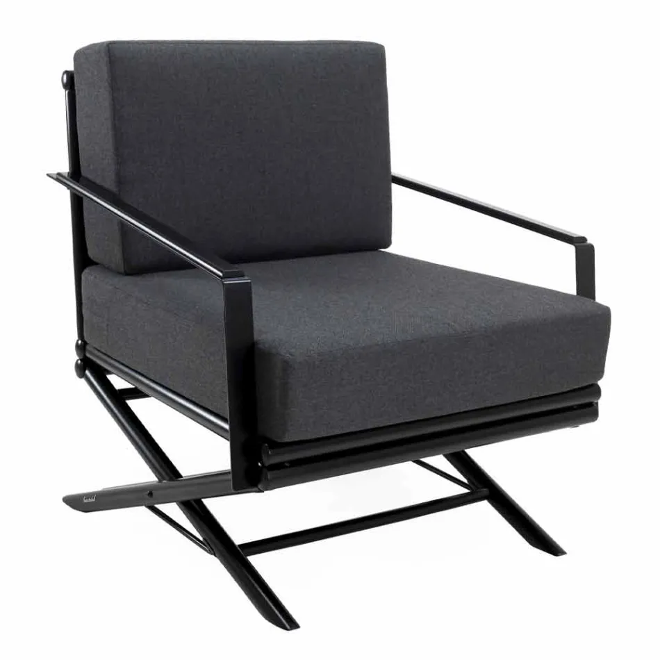 Udendørs lænestol i naturligt træ eller blank eller mat sort og pude - Suzana Viadurini