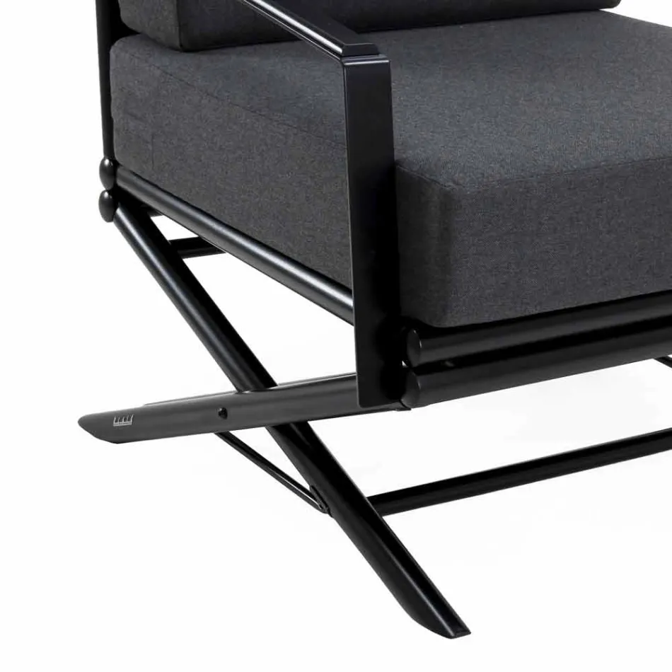 Udendørs lænestol i naturligt træ eller blank eller mat sort og pude - Suzana Viadurini