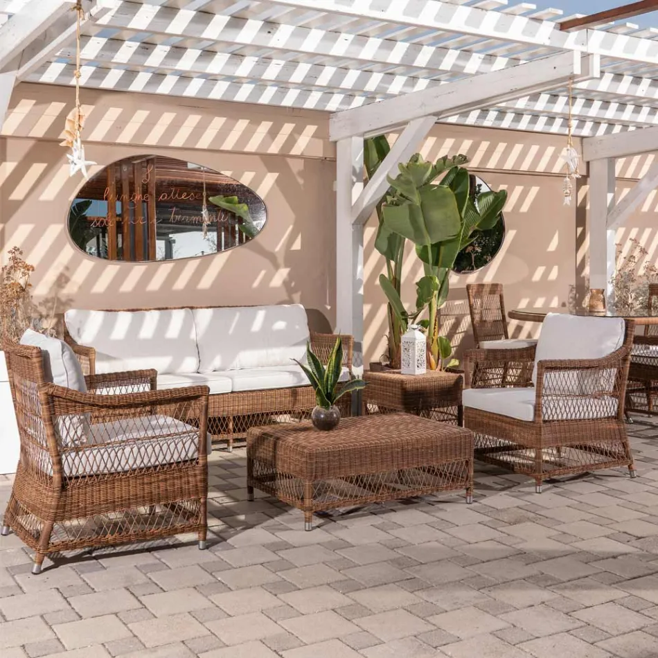 Udendørs lænestol i håndvævet polyrattan - Gigi Viadurini