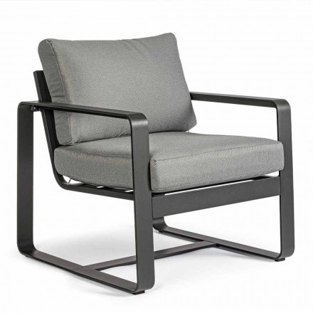 Udendørs lænestol i antracitfinish af stof og aluminium, 2 stykker - Deria Viadurini