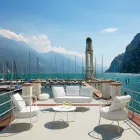 Moderne udendørs lænestol i malet metal og stof fremstillet i Italien - Olma Viadurini