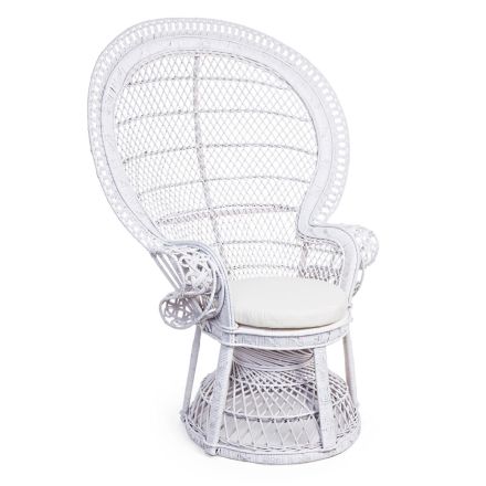 Luksus design havelænestol i hvid rattan til udendørs - Serafina Viadurini