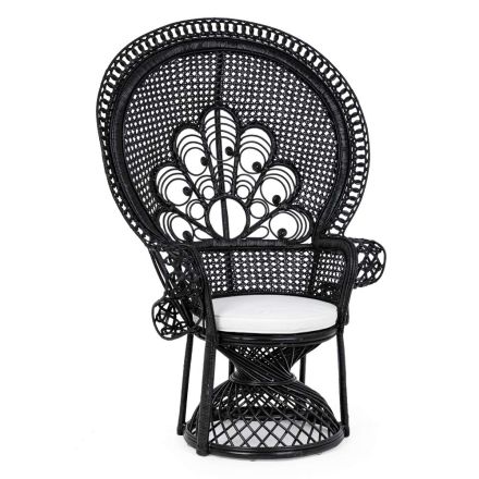 Luksusdesign udendørs havelænestol i sort rattan - Serafino Viadurini