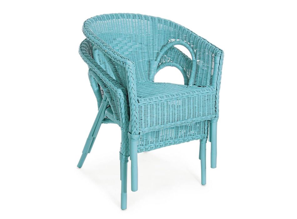 Stabelbar design havelænestol i hvid, blå eller grøn rattan - Favolizia Viadurini