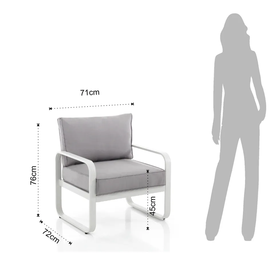 Havelænestol i mat elfenben hvid aluminium og grå hynder - Avoir Viadurini