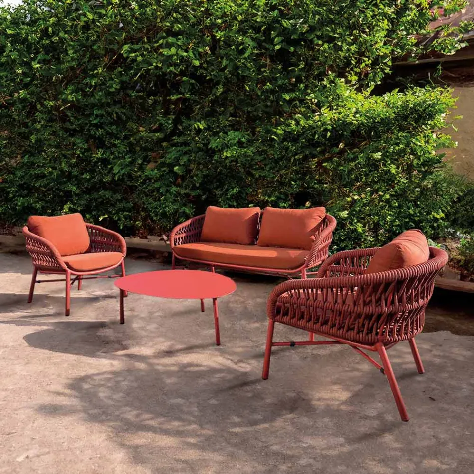 Havestol i aluminium, reb og Marsala eller hvidt stof - Brise Viadurini