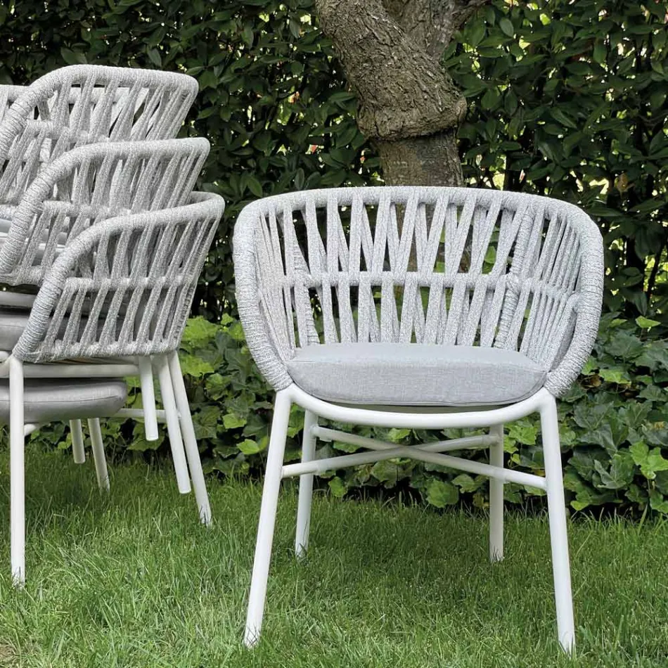 Havestol i aluminium, reb og Marsala eller hvidt stof - Brise Viadurini