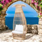 Havelænestol i polyrattanvævet med råhvid pude - Anteia Viadurini