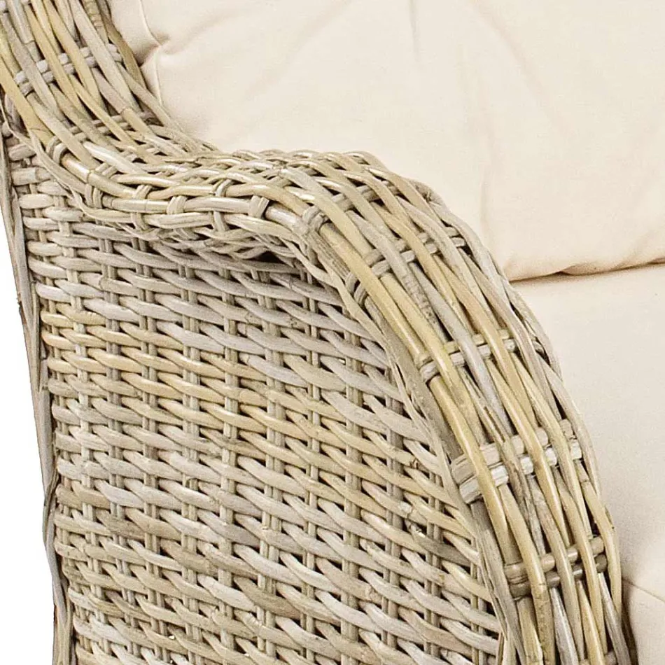 Havelænestol i naturlig rattan til udendørs med hynder - Supreme Viadurini