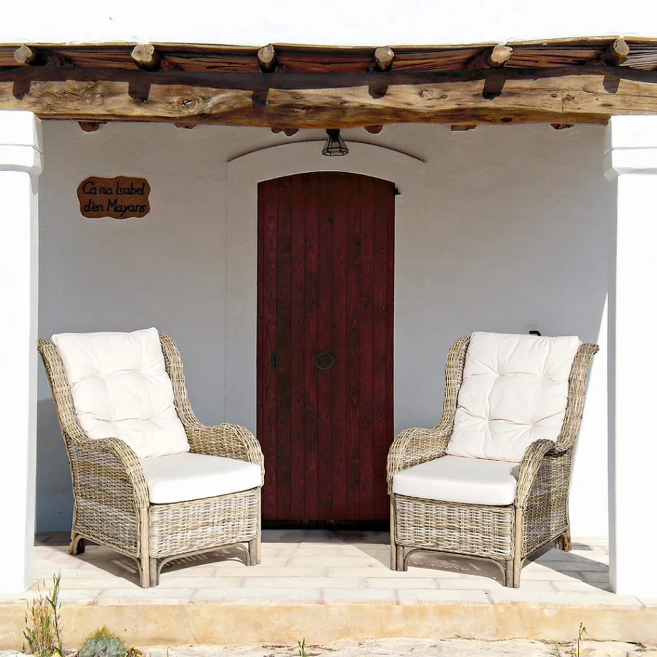 Havelænestol i naturlig rattan til udendørs med hynder - Supreme Viadurini