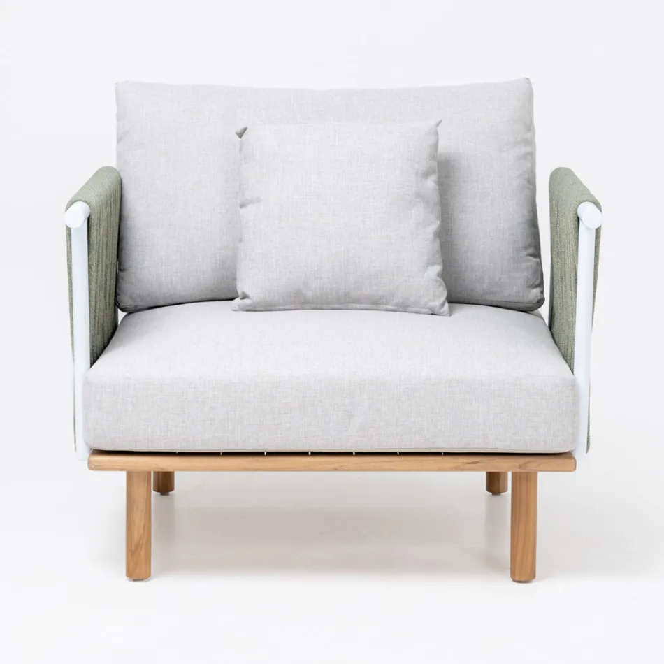 Teak havelænestol, rebvævning og hynder - Bellatrix Viadurini