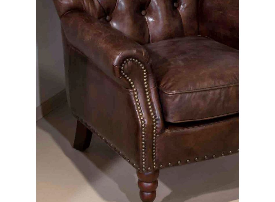 Indendørs lænestol helt lavet i gammelt lædereffekt - stempel Viadurini