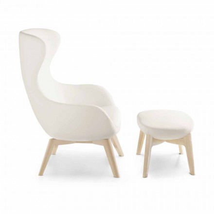 Stue lænestol med fodstøtte i læder og træ Made in Italy - Butterfly Viadurini