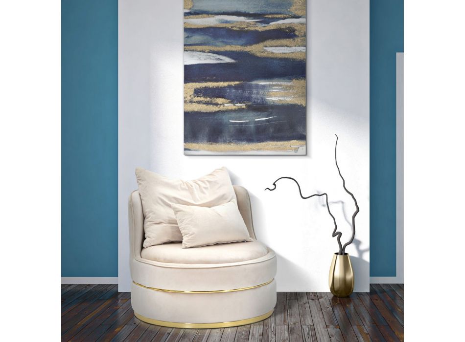 Polstret og polstret stue lænestol i stof med dekorationer - patch Viadurini