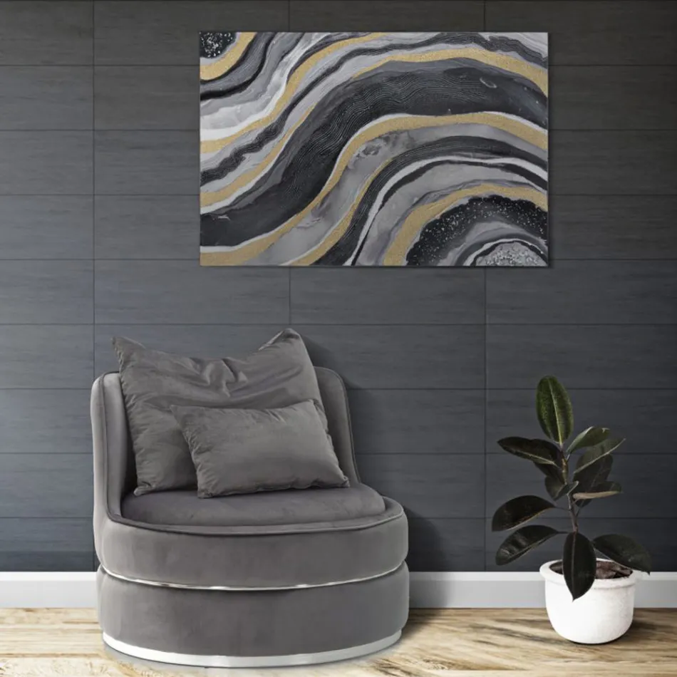 Polstret og polstret stue lænestol i stof med dekorationer - patch Viadurini