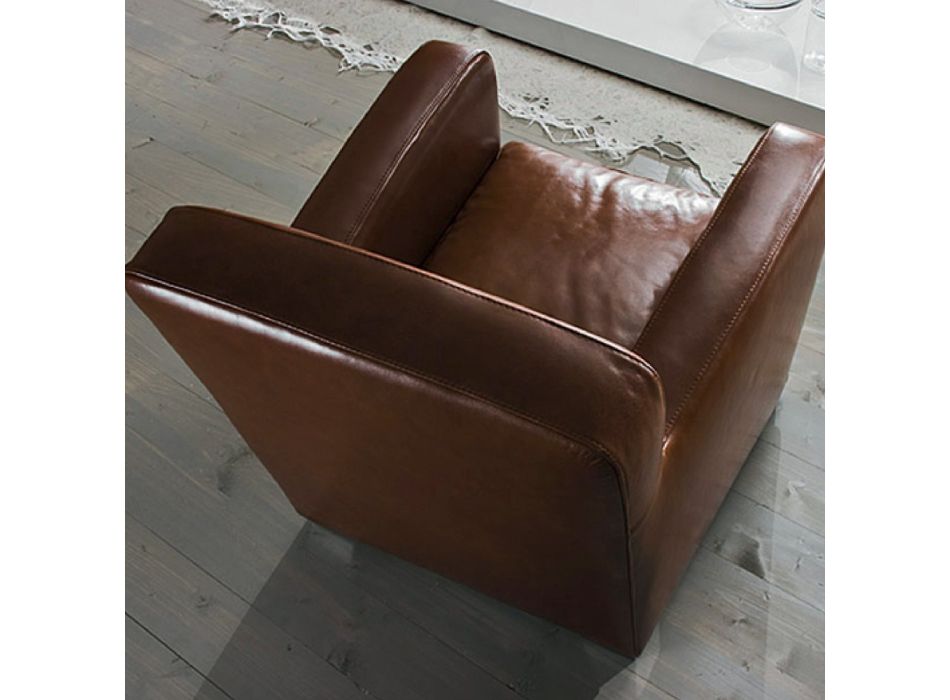 Stue Lænestol i Træ, Læder og Metal Fremstillet i Italien - Burlesco Viadurini