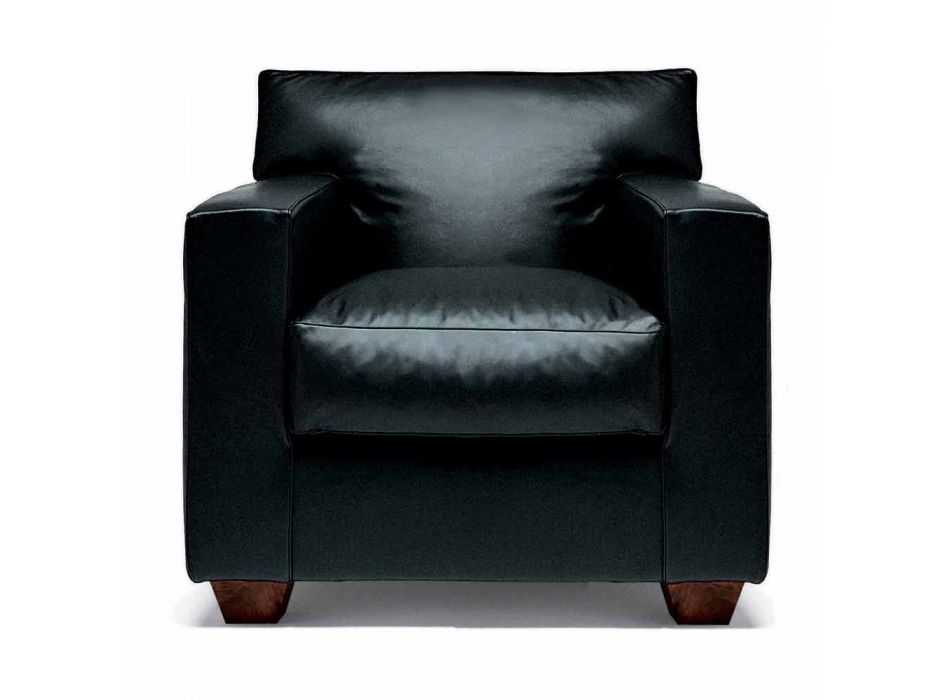 Læder lounge stol med valnødde fødder fremstillet i Italien - Alessandria Viadurini